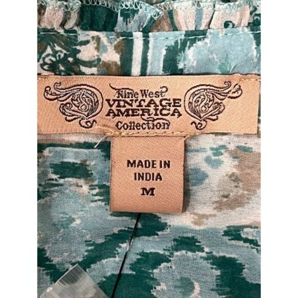 Nine West Women's Boho-Inspired Turquoise & White Striped Top‎ Medium - Picture 7 of 10